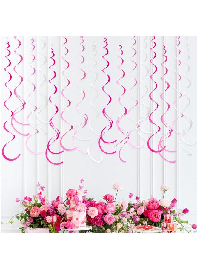 بينك بلوم 36 قطعة من زخارف دوامة معلقة باللون الوردي الساخن، شرائط لولبية من اللباد باللون الوردي والأبيض، زينة سقف حلزونية لحفلات أعياد الميلاد وحفلات توديع العزوبية وحفلات الزفاف وحفلات الخطوبة والفتاة الوردية - Image 5