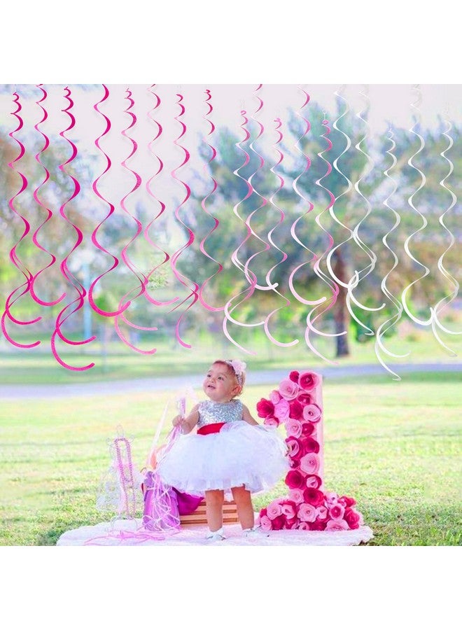 بينك بلوم 36 قطعة من زخارف دوامة معلقة باللون الوردي الساخن، شرائط لولبية من اللباد باللون الوردي والأبيض، زينة سقف حلزونية لحفلات أعياد الميلاد وحفلات توديع العزوبية وحفلات الزفاف وحفلات الخطوبة والفتاة الوردية - Image 3