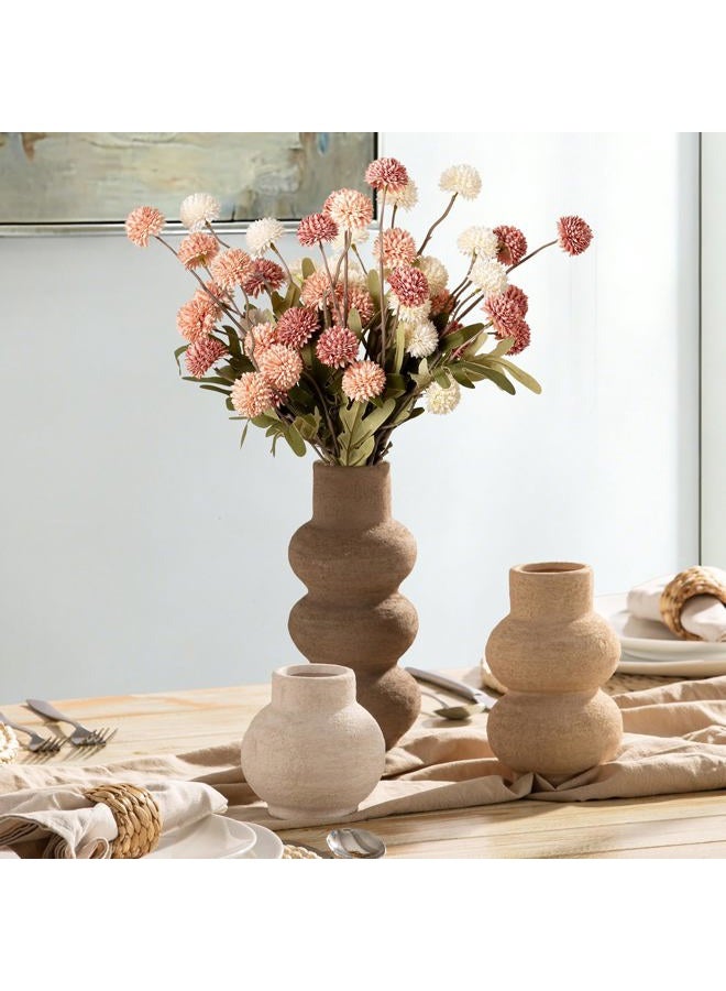 Vanselia Ceramic Vase Home Table Decor - Flower Vase Set of 3 Living Room Kitchen Decorations Farmhouse Modern Rustic Vases Decorative Centerpiece for Shelf Bedroom Office Bathroom Dining Coffee Desk - Image 3