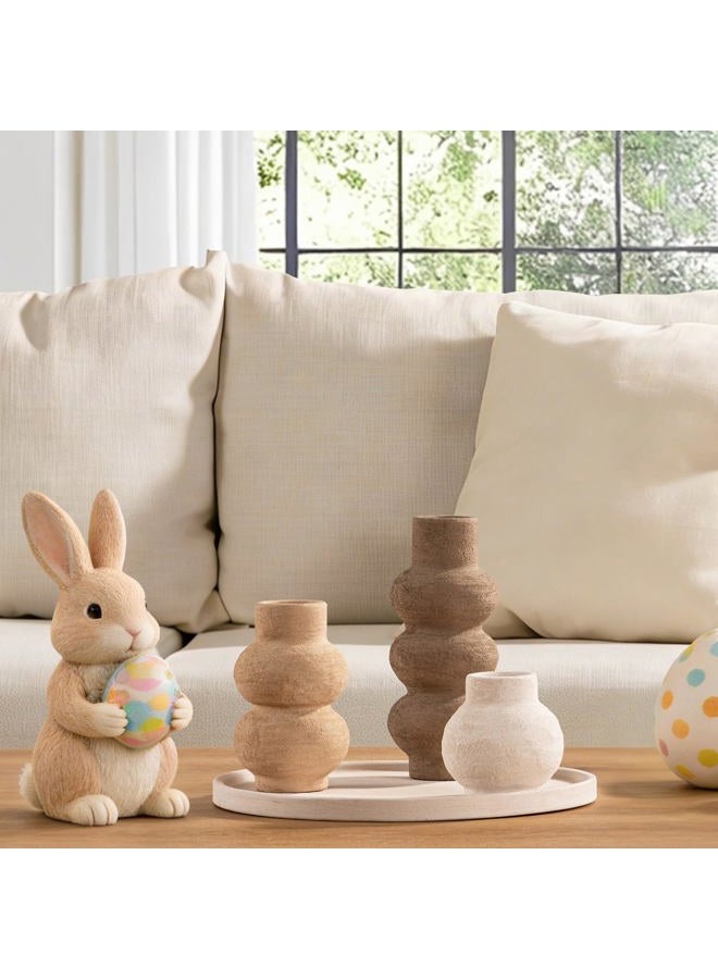 Vanselia Ceramic Vase Home Table Decor - Flower Vase Set of 3 Living Room Kitchen Decorations Farmhouse Modern Rustic Vases Decorative Centerpiece for Shelf Bedroom Office Bathroom Dining Coffee Desk - Image 4