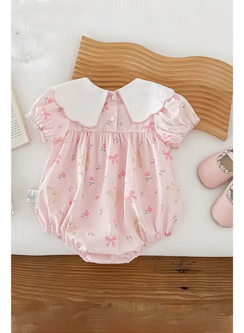 Baby Girls Playsuit with Back ons, Adorable Bodysuit with Floral and Animal Patterns, Short Sleeve Jumpsuit, Newborn Summer Clothes, Casual Tops for Infants, Easy to Wear and Change Diapers - Image 3