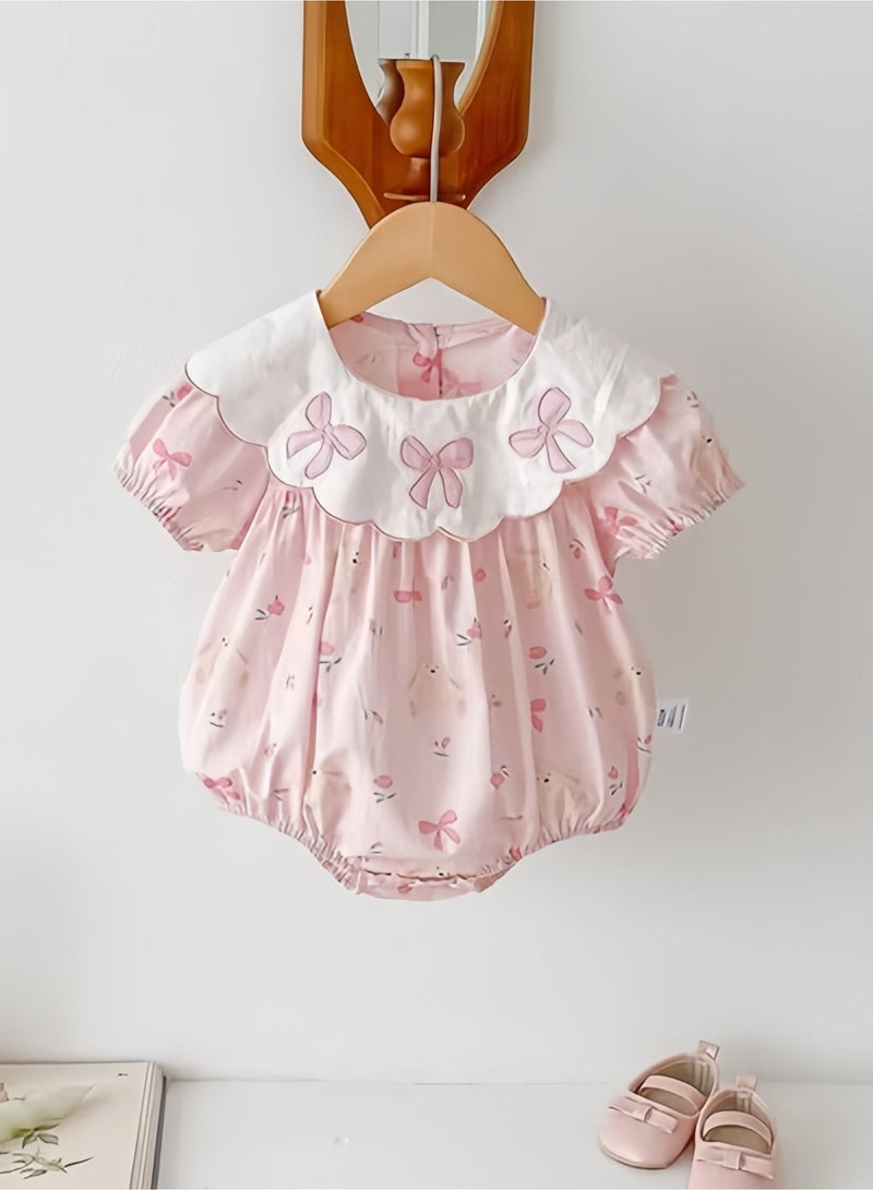 Baby Girls Playsuit with Back ons, Adorable Bodysuit with Floral and Animal Patterns, Short Sleeve Jumpsuit, Newborn Summer Clothes, Casual Tops for Infants, Easy to Wear and Change Diapers - Image 4