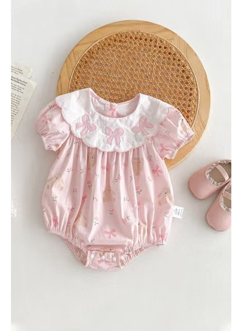 Baby Girls Playsuit with Back ons, Adorable Bodysuit with Floral and Animal Patterns, Short Sleeve Jumpsuit, Newborn Summer Clothes, Casual Tops for Infants, Easy to Wear and Change Diapers - Image 2