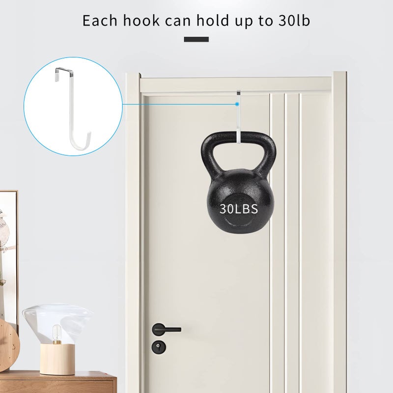 FYY Over the Door Hooks, 4 Pack Upgraded Long Door Hangers Hooks with Rubber Prevent Scratches Heavy Duty Organizer Hooks for Hanging Clothes, Towels, Hats, Coats, Bags White - Image 4