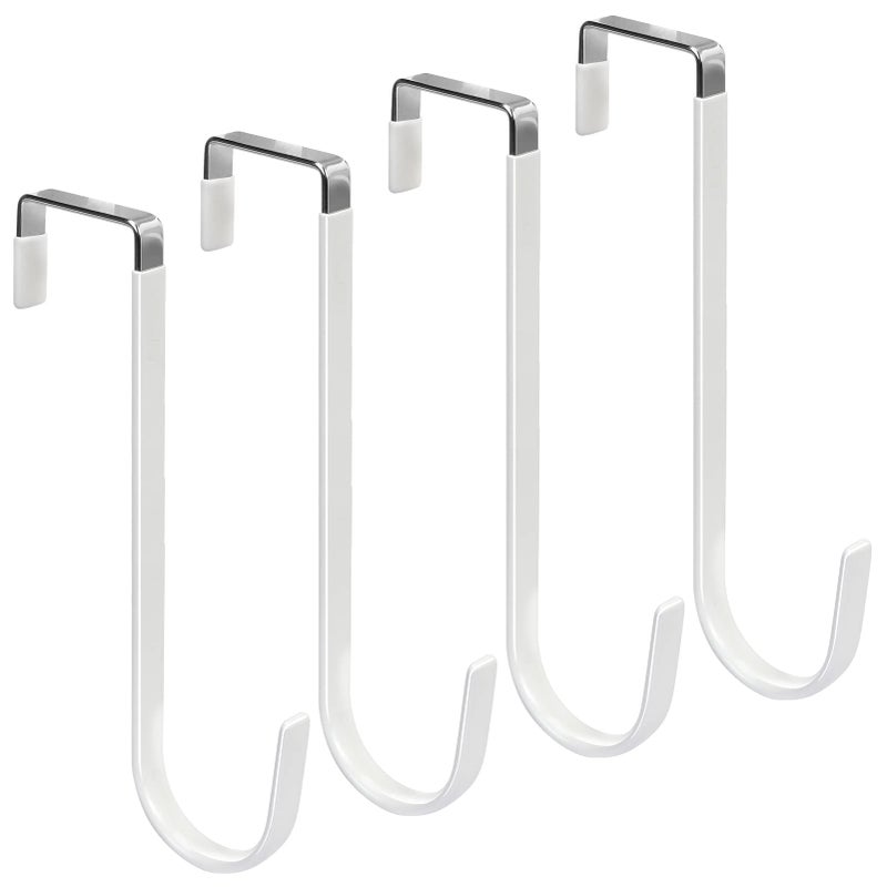 FYY Over the Door Hooks, 4 Pack Upgraded Long Door Hangers Hooks with Rubber Prevent Scratches Heavy Duty Organizer Hooks for Hanging Clothes, Towels, Hats, Coats, Bags White - Image 1