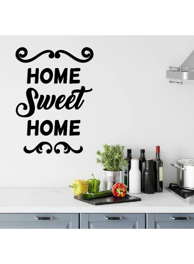 ديكور جداري خشبي عالي الجودة للمطبخ فن جداري للمطبخ بكلمة "Home Sweet Home" مصنوع من خشب MDF الإسباني، باللون الأسود، بسماكة 6 ملم. يتميز بتصميم ثلاثي الأبعاد عصري وأنيق، مزوّد بشريط لاصق مزدوج الوجه لسهولة التركيب. جاهز للتثبيت فورًا ويمنح مطبخك لمسة فنية راقية. - Image 4