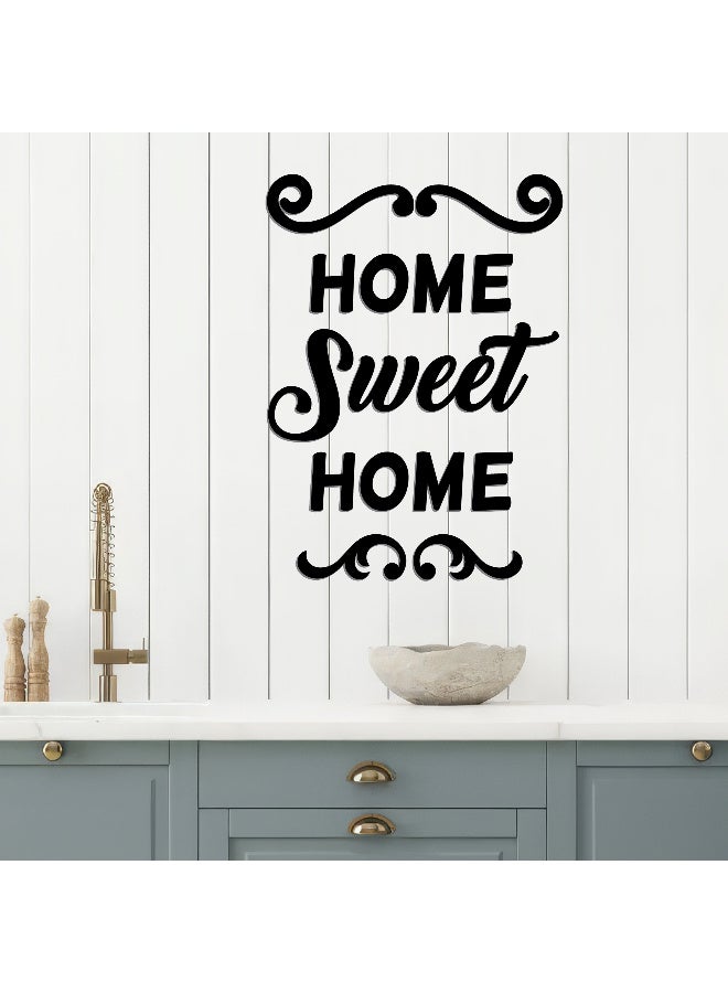 ديكور جداري خشبي عالي الجودة للمطبخ فن جداري للمطبخ بكلمة "Home Sweet Home" مصنوع من خشب MDF الإسباني، باللون الأسود، بسماكة 6 ملم. يتميز بتصميم ثلاثي الأبعاد عصري وأنيق، مزوّد بشريط لاصق مزدوج الوجه لسهولة التركيب. جاهز للتثبيت فورًا ويمنح مطبخك لمسة فنية راقية. - Image 3