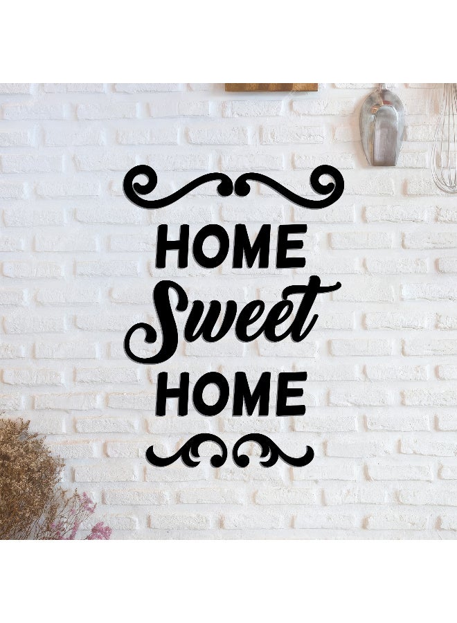 ديكور جداري خشبي عالي الجودة للمطبخ فن جداري للمطبخ بكلمة "Home Sweet Home" مصنوع من خشب MDF الإسباني، باللون الأسود، بسماكة 6 ملم. يتميز بتصميم ثلاثي الأبعاد عصري وأنيق، مزوّد بشريط لاصق مزدوج الوجه لسهولة التركيب. جاهز للتثبيت فورًا ويمنح مطبخك لمسة فنية راقية. - Image 2