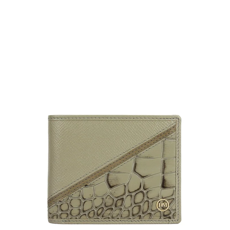 Da Milano Da Milano Men's Croco-Embossed Leather Bifold Wallet - Stone Grey (MW-10629)