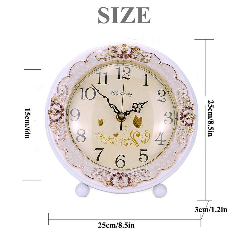 Justup Vintage Table Clock, Retro Non-Ticking European Style Beside Mantle Desk Clock Battery Operated Silent Quartz Movement for Bedroom Living Room Indoor Decor (White) - Image 4
