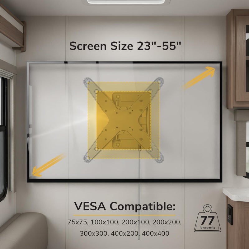 Mount-It! Lockable RV TV Wall Mount for 23-55 Inch TVs, Quick-Release Full Motion Bracket for Campers, Motorhomes, Trailers & Boats, Secure Swivel Arm, VESA 75x75-400x400, 77 lbs Capacity - Image 3