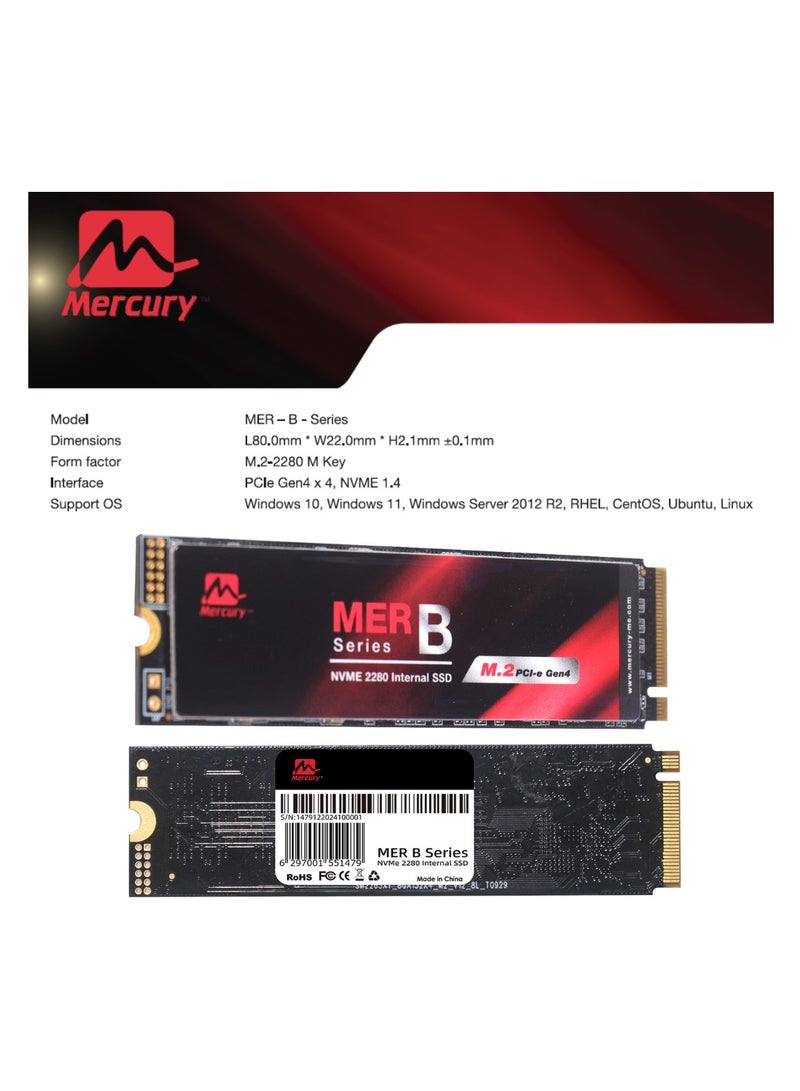 Mercury M.2 NVMe SSD, 2280 PCIe Gen 4 x 4, 7200MB/s Read, 6400MB/s Write (512, GB) - Image 3