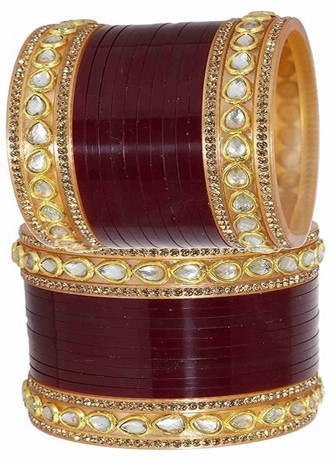 BANGLESKART طقم أساور تشودا قصير لامع من الأكريليك (البلاستيك) من بانغلسكارت، مزين بخرز بيضاوي أو أحجار زركون كريمة، للنساء والفتيات، لون عنابي. - Image 3