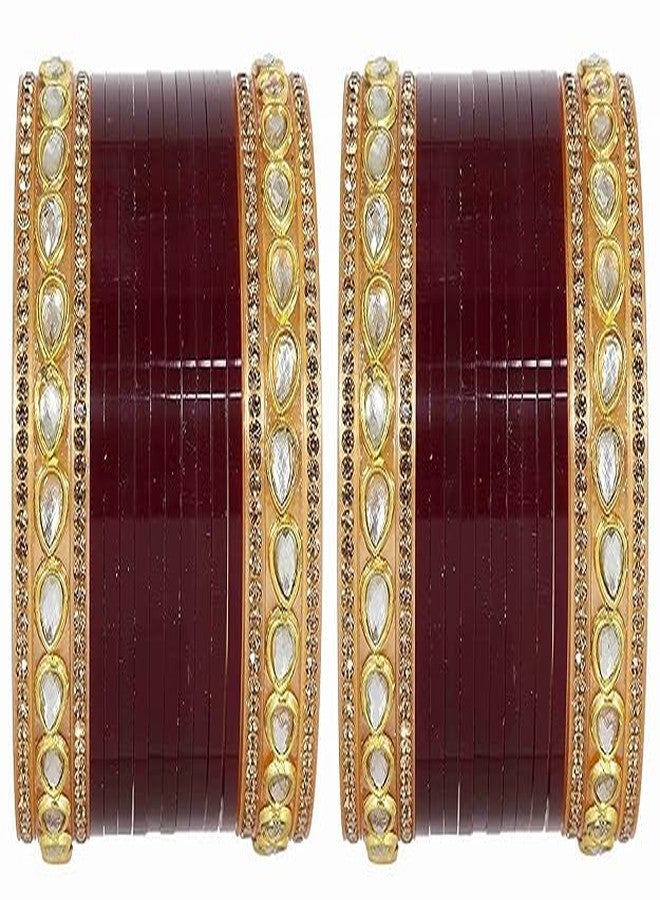 BANGLESKART طقم أساور تشودا قصير لامع من الأكريليك (البلاستيك) من بانغلسكارت، مزين بخرز بيضاوي أو أحجار زركون كريمة، للنساء والفتيات، لون عنابي. - Image 4
