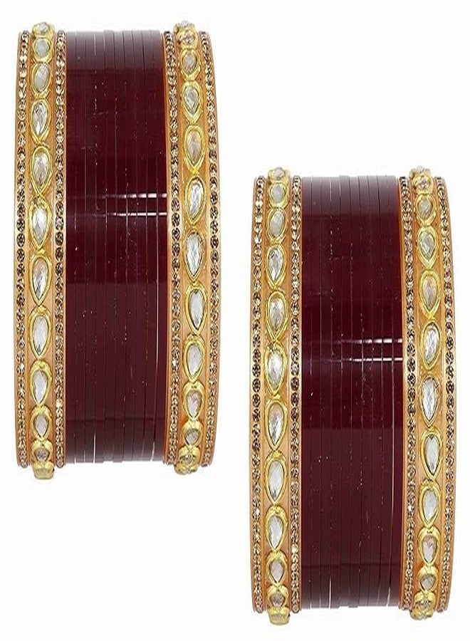 BANGLESKART طقم أساور تشودا قصير لامع من الأكريليك (البلاستيك) من بانغلسكارت، مزين بخرز بيضاوي أو أحجار زركون كريمة، للنساء والفتيات، لون عنابي. - Image 5