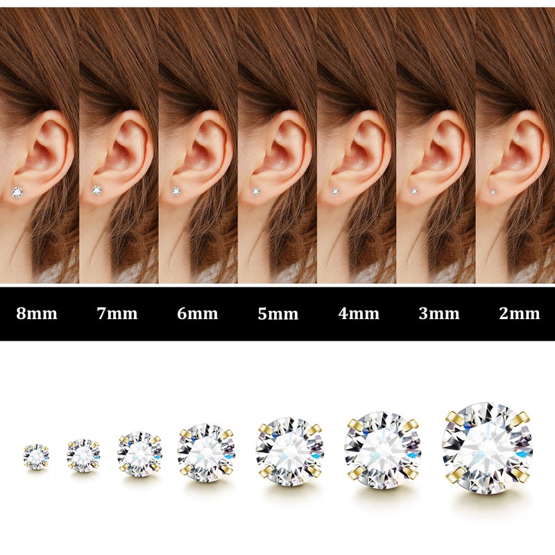 Fansilver 20G Hypoallergenic Flat Back Earrings for Women Men Silver 14K Gold Stainless Steel Stud Earrings Brithstone Cubic Zirconia Studs Surgical Steel Cartilage Earrings for Sensitive Ears - Image 2