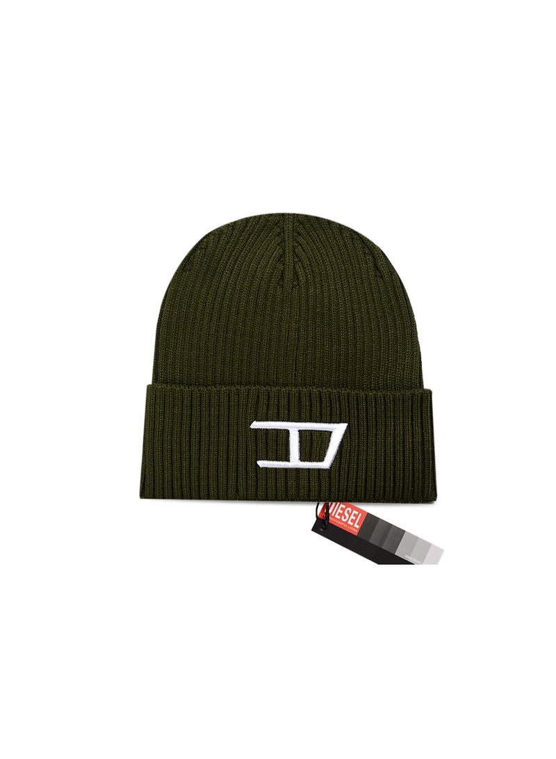 Diesel Olive Green Ribbed Knit Beanie (White Embroidered Logo)