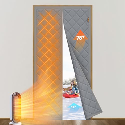MAGZO Magnetic Thermal Insulated Door Curtain Fits Door Size 36" x 82", Oxford Cloth Strong Magnets Entrance Insulation, Thicken Cotton Winter Entrance Cover for Patio Door, Gray - Image 1