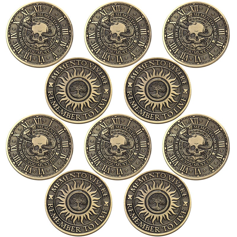Misdary 10 Pcs Memento Mori Coin Memento Vivere Reminder Token Metal Skull Challenge Coin Medallion Stoicism Gift Challenge Stoic Reminder Pendant for Daily Practice Stoic Classic Style - Image 2