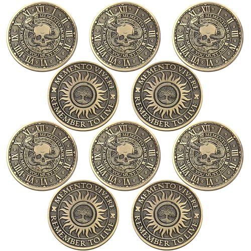 Misdary 10 Pcs Memento Mori Coin Memento Vivere Reminder Token Metal Skull Challenge Coin Medallion Stoicism Gift Challenge Stoic Reminder Pendant for Daily Practice Stoic Classic Style - Image 1