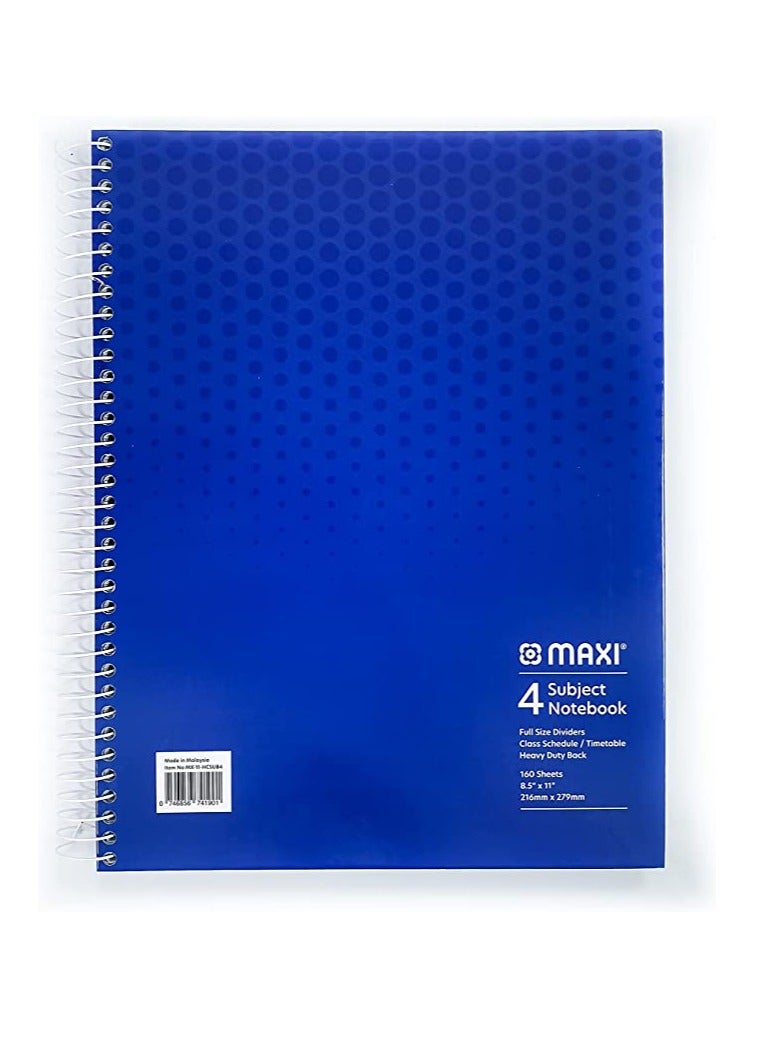 Maxi Spiral Hard Cover 4 Subject Notebook 11" X 8.5" 160 Sheets Assorted - Image 4
