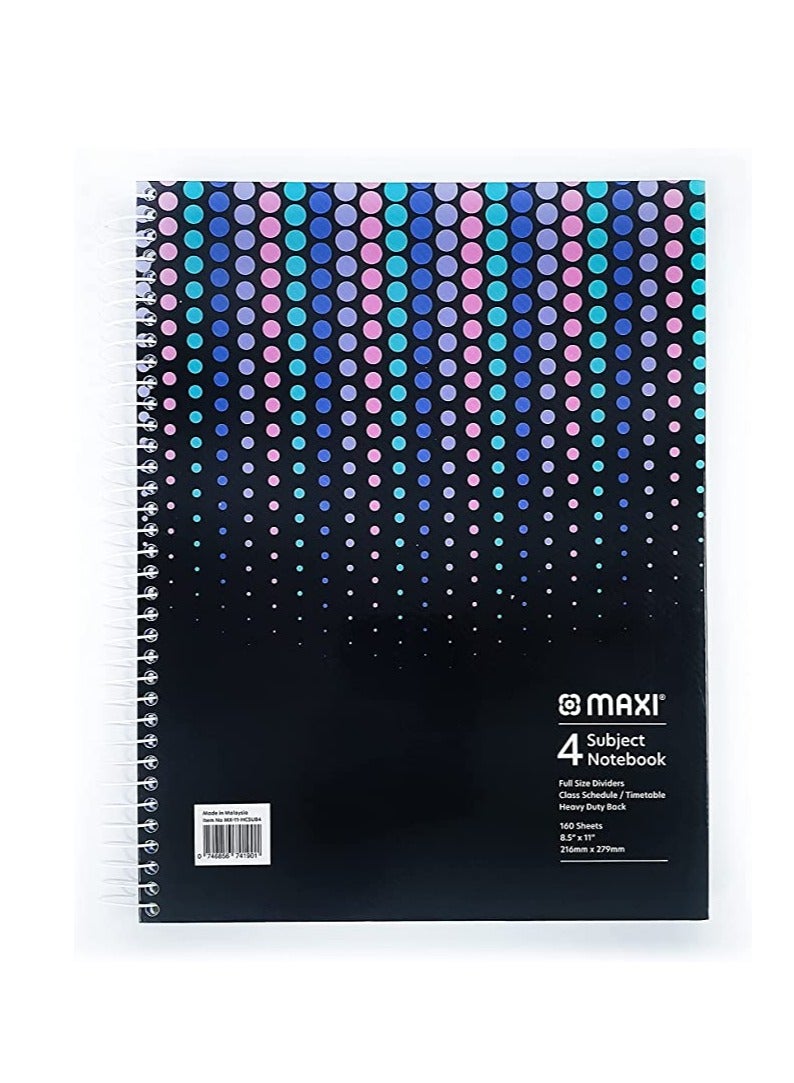 Maxi Spiral Hard Cover 4 Subject Notebook 11" X 8.5" 160 Sheets Assorted - Image 5