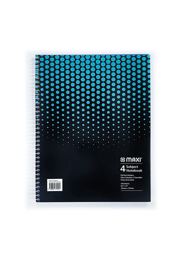 Maxi Spiral Hard Cover 4 Subject Notebook 11" X 8.5" 160 Sheets Assorted - Image 2