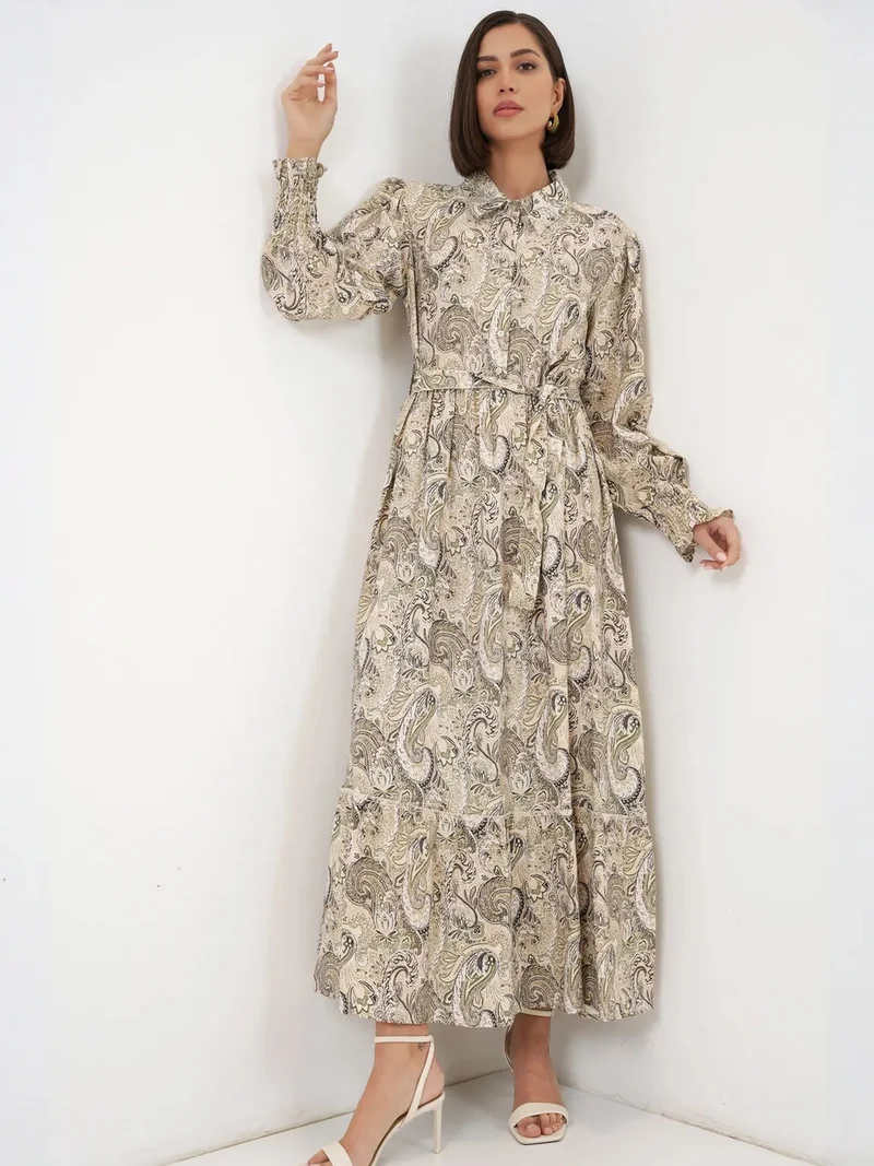 بيغ دارت BDART Maxi Shirt Dress with Paisley Print and Belt