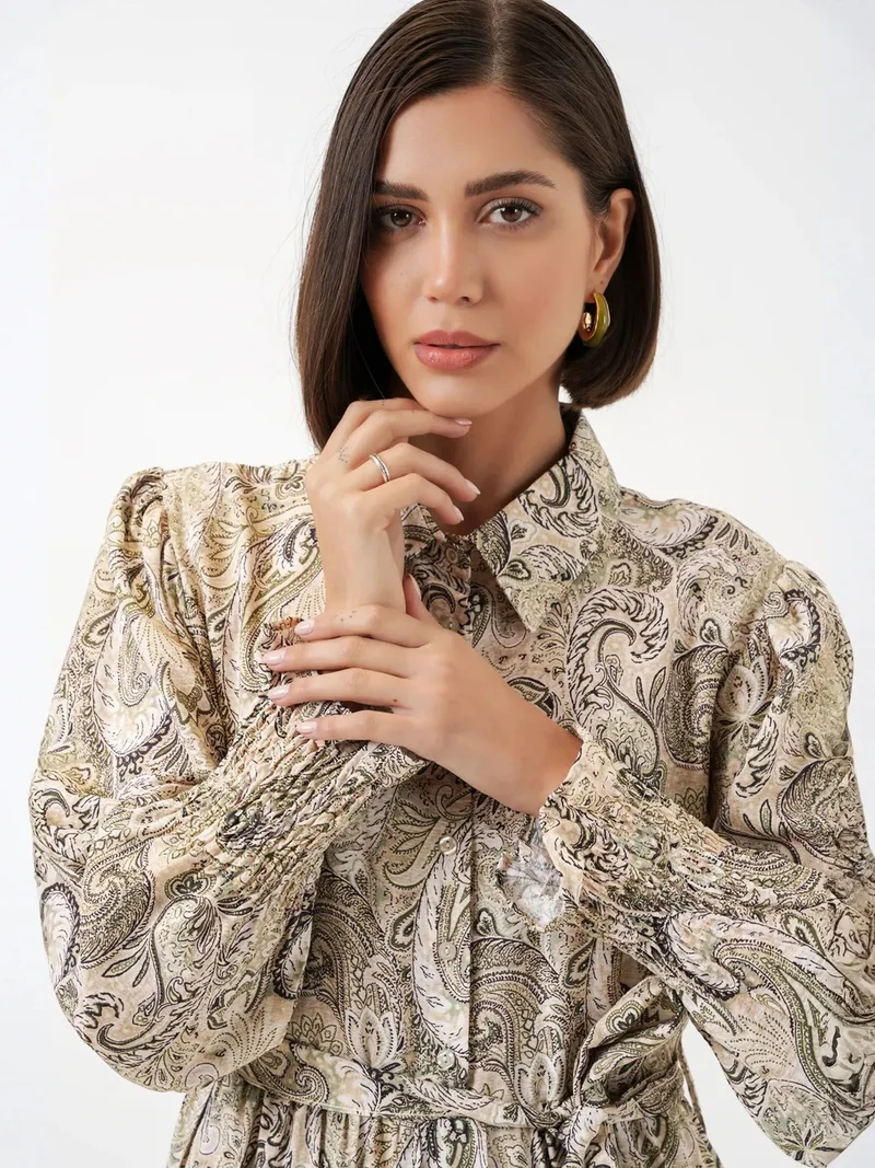 بيغ دارت BDART Maxi Shirt Dress with Paisley Print and Belt