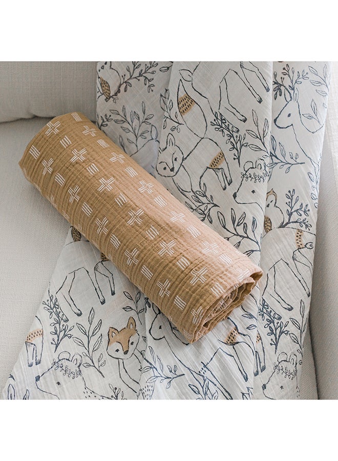 كرين بيبي قطعتان بطانية قماط موسلين ناعمة للأولاد والبنات، بيج وغابة حيوانات،  سم ×  سم - Image 3