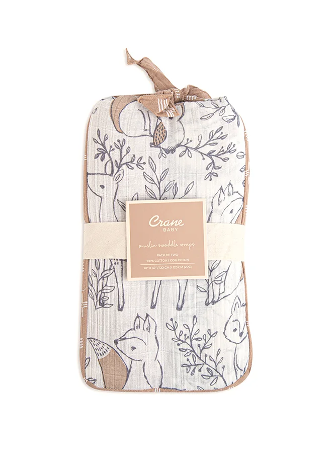كرين بيبي قطعتان بطانية قماط موسلين ناعمة للأولاد والبنات، بيج وغابة حيوانات،  سم ×  سم