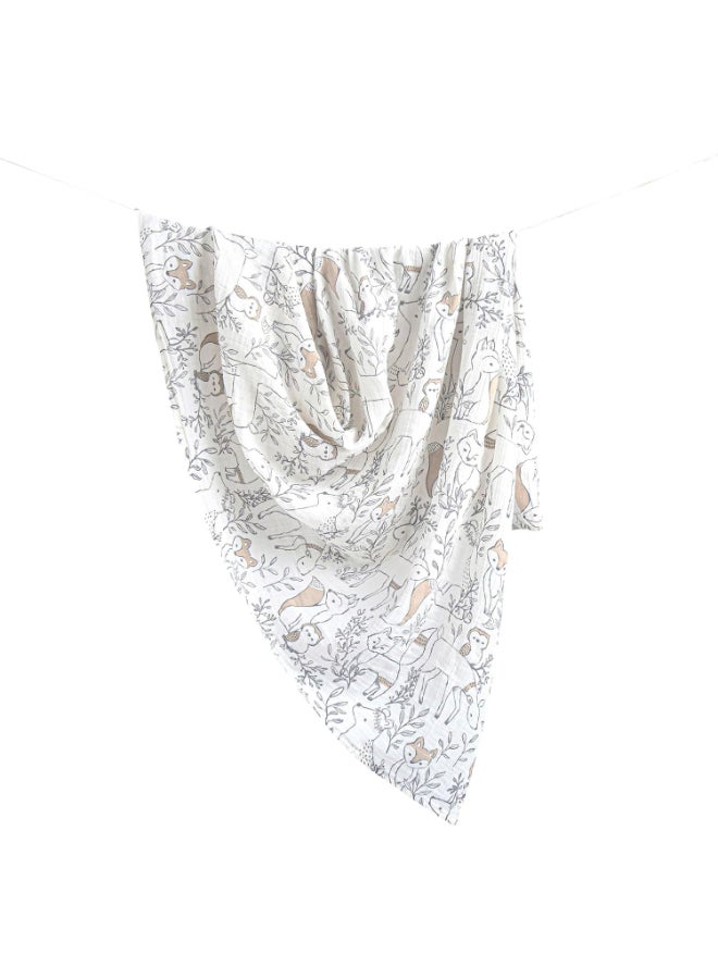 كرين بيبي قطعتان بطانية قماط موسلين ناعمة للأولاد والبنات، بيج وغابة حيوانات،  سم ×  سم - Image 5