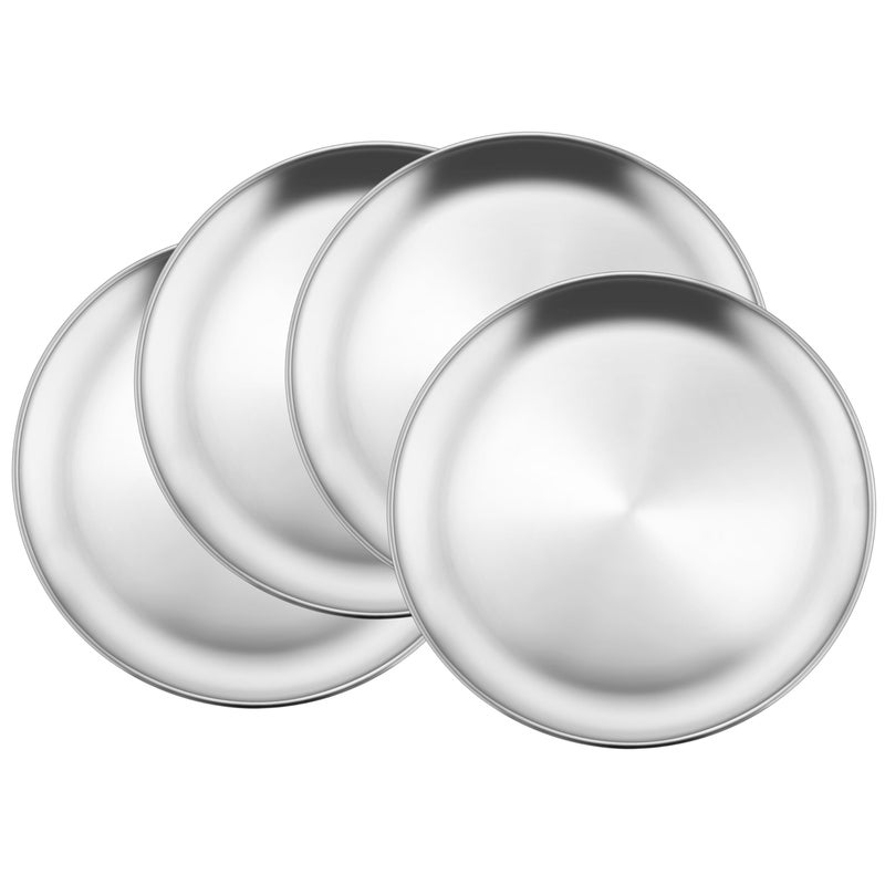 HaWare 4Piece 188 Stainless Steel Plates Metal 304 Dinner Dishes for Kids Toddlers Children 9 Inch Feeding Serving Camping Plates Reusable Dinnerware Shatterproof  Nontoxic Dishwasher Safe
