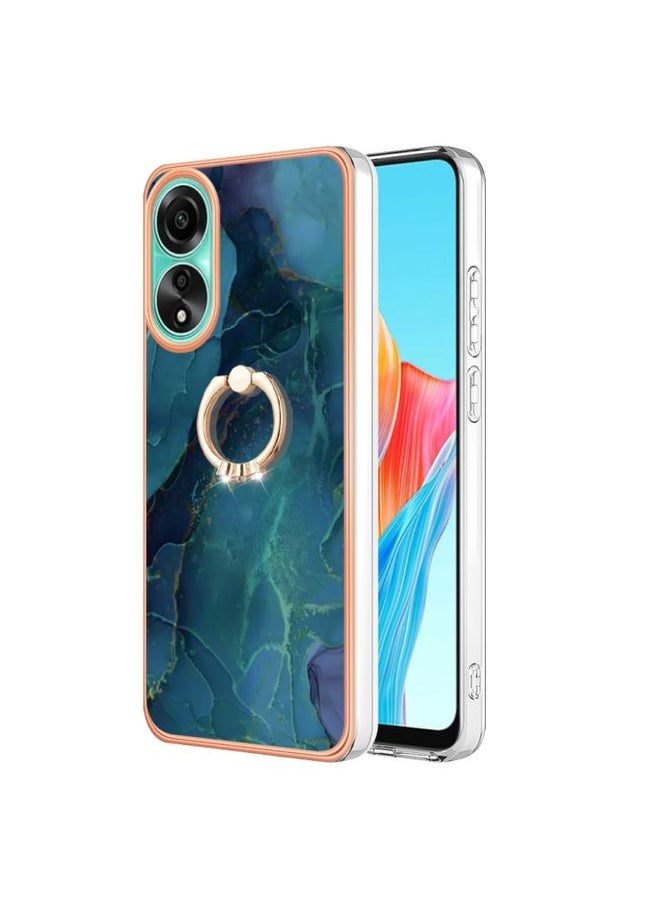 HuHa Case Cover For OPPO A78 4G Electroplating Marble Dual-side IMD Phone Case with Ring Green 017 