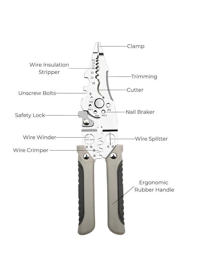 SIGNY - PREMIUM PRODUCTS DELIVERED - SIGNY MultiFunction Wire Stripper Pliers Adjustable Crimping Tool with Measurement Scale Precision Tool for Wire Cutting Stripping and Crimping Grey and Black - Image 1