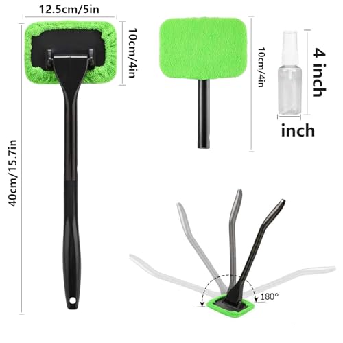desin Car Windshield Cleaning Tool Windshield Cleaner with 5 Washable and Reusable Microfiber Pads and Extendable Handle for Auto Glass Wiper Green - Image 3