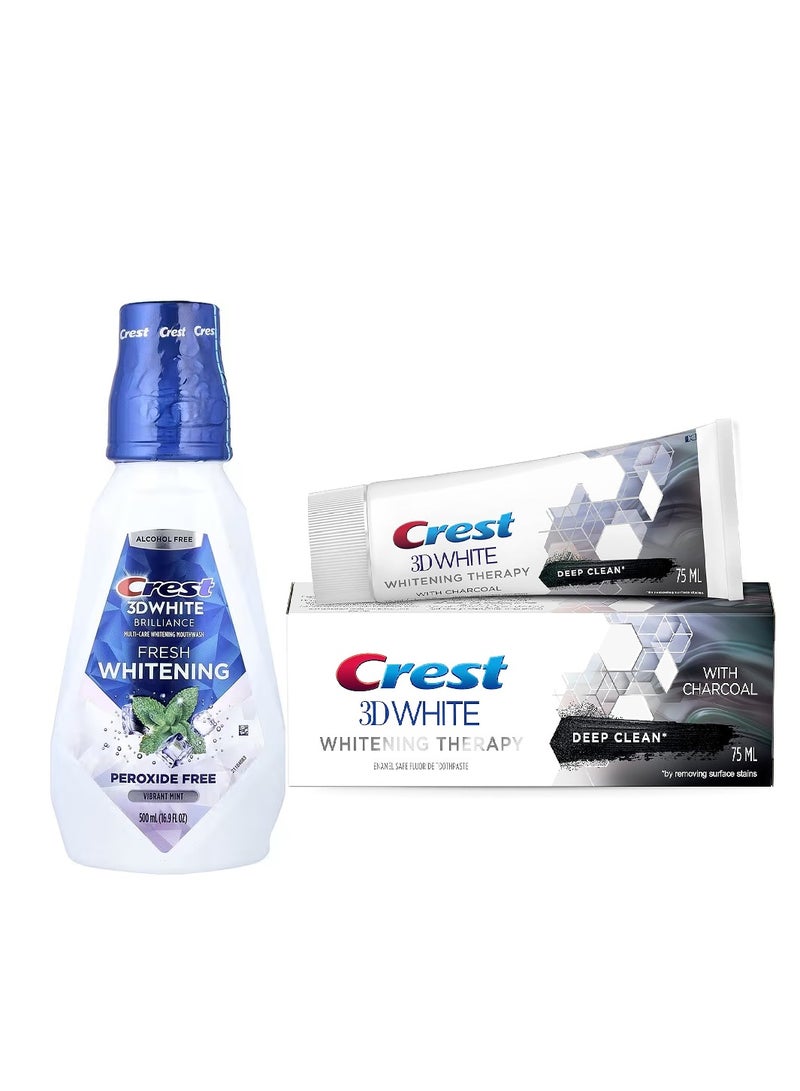 Crest 3D White Charcoal Toothpaste + 3D White Brilliance Whitening Mouthwash Clean Mint 16.9 Ounce - Image 1