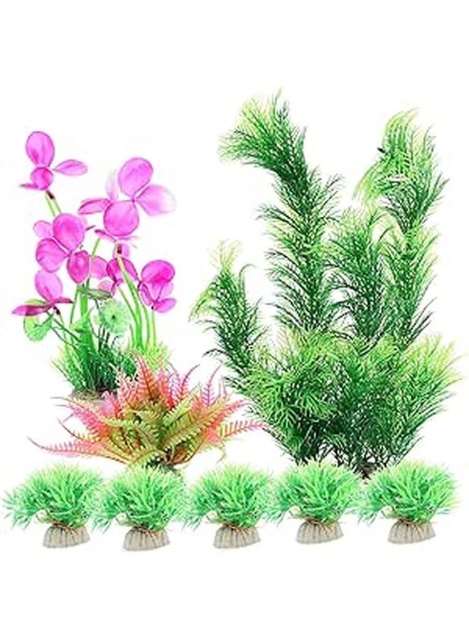 7Pcs Tall Plastic Aquarium Plants Set Green Artificial Water Grass Fish Tank Decor - Image 1