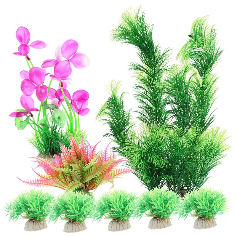 7Pcs Tall Plastic Aquarium Plants Set Green Artificial Water Grass Fish Tank Decor - Image 2