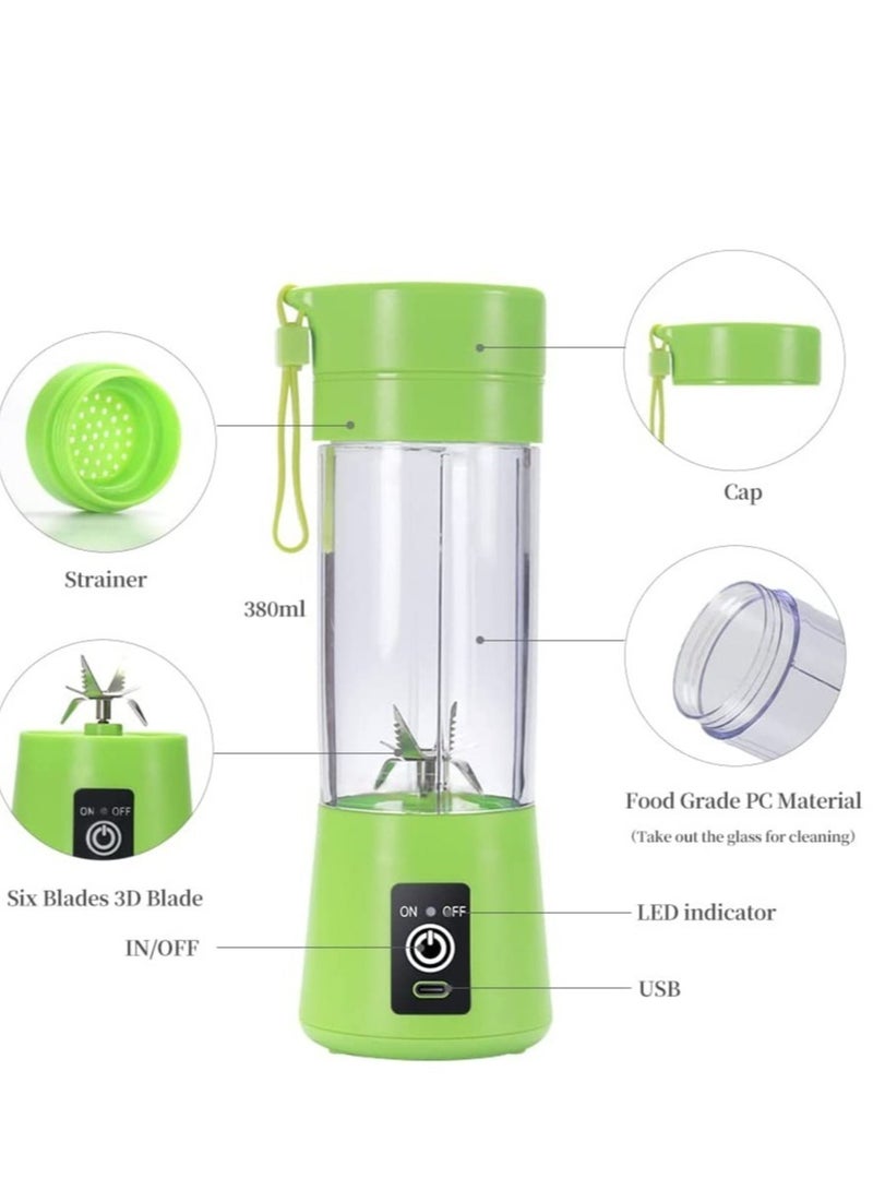 ELTRAZONE Portable Blender Cup,Electric USB Juicer Blender,Mini Blender Portable Blender For Shakes and Smoothies, Juice,380ml, Six Blades Great for Mixing,Green - Image 2