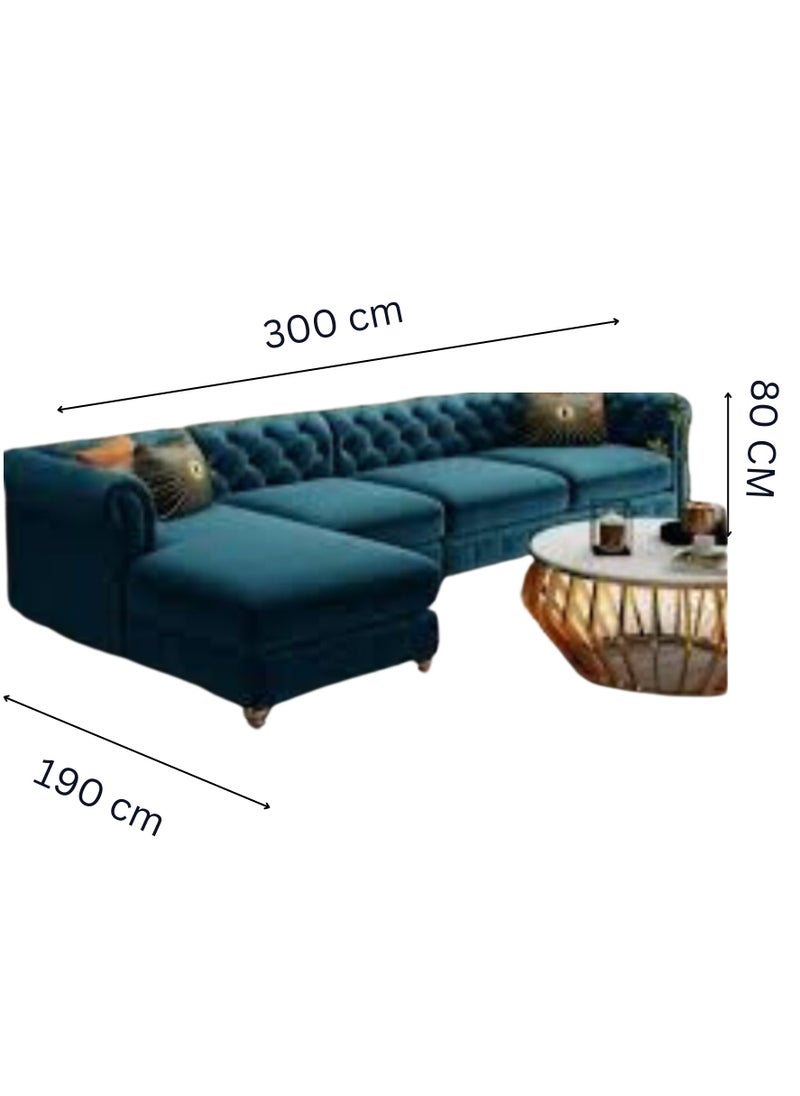 Maharat Al Bahar Regal Modern Luxury Fabric Sofa Set 4 Seater Graciously Elegant Living Room Furniture Green 280x90x80  - Image 2