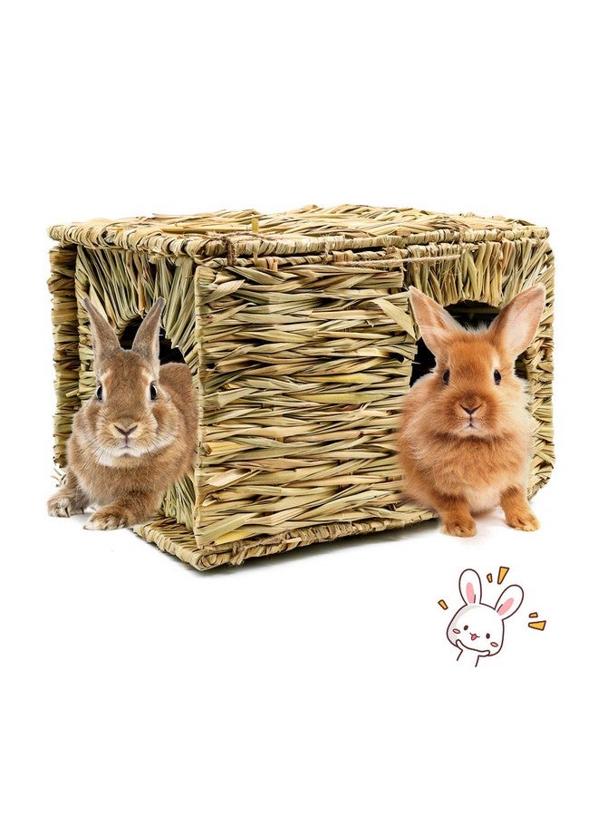 BWOGUE Extra Large Grass House for Rabbits,Hand Crafted Natural Grass Hideaway Foldable Bed Hut with Openings Playhouse for Bunny Guinea Pig Chinchilla Ferret for Play and Sleep - Image 1