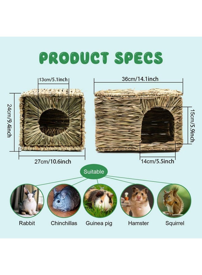 BWOGUE Extra Large Grass House for Rabbits,Hand Crafted Natural Grass Hideaway Foldable Bed Hut with Openings Playhouse for Bunny Guinea Pig Chinchilla Ferret for Play and Sleep - Image 2