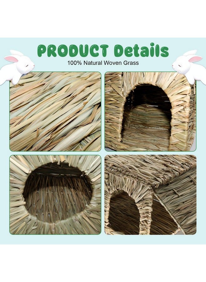 BWOGUE Extra Large Grass House for Rabbits,Hand Crafted Natural Grass Hideaway Foldable Bed Hut with Openings Playhouse for Bunny Guinea Pig Chinchilla Ferret for Play and Sleep - Image 3