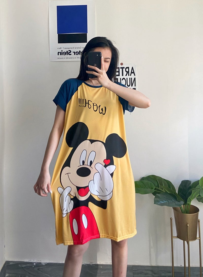 Cartoon Print Loose Nightdress Yellow  - Image 2