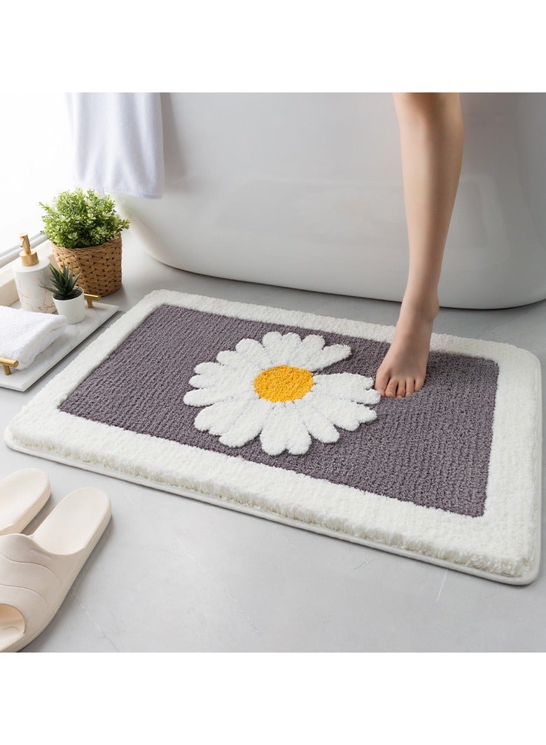 Bathroom Rug Ultra Soft Microfiber Bathroom Mats Extra Absorbent Bath Rugs Machine Washable/Dry, Non-Slip Bathroom Carpet for Tub Bathroom and Shower 50 x 80 cm (Daisy-Light Grey)  - Image 1