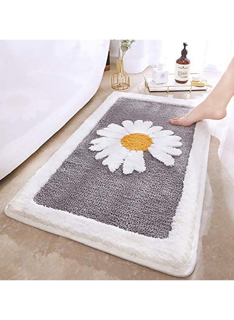Bathroom Rug Ultra Soft Microfiber Bathroom Mats Extra Absorbent Bath Rugs Machine Washable/Dry, Non-Slip Bathroom Carpet for Tub Bathroom and Shower 50 x 80 cm (Daisy-Light Grey)  - Image 2