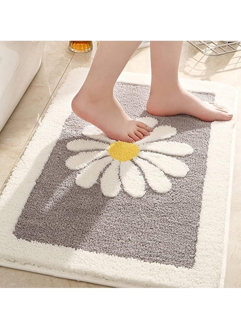 Bathroom Rug Ultra Soft Microfiber Bathroom Mats Extra Absorbent Bath Rugs Machine Washable/Dry, Non-Slip Bathroom Carpet for Tub Bathroom and Shower 50 x 80 cm (Daisy-Light Grey)  - Image 3