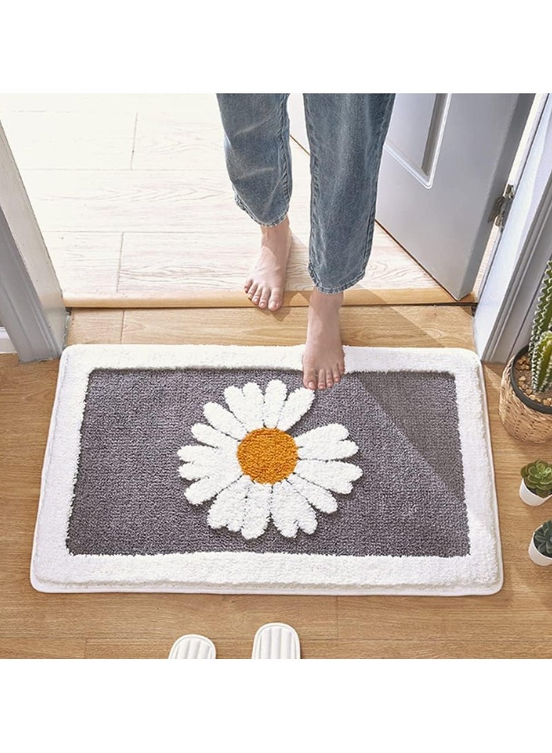 Bathroom Rug Ultra Soft Microfiber Bathroom Mats Extra Absorbent Bath Rugs Machine Washable/Dry, Non-Slip Bathroom Carpet for Tub Bathroom and Shower 50 x 80 cm (Daisy-Light Grey)  - Image 4