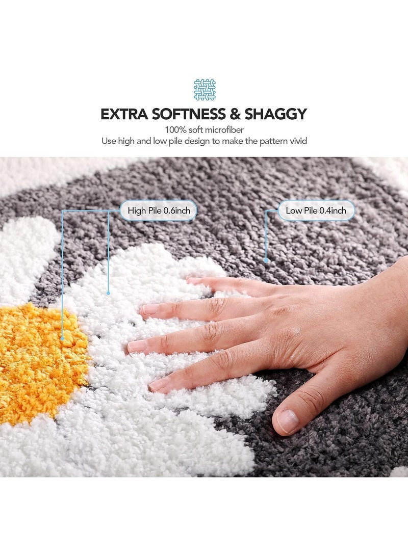 Bathroom Rug Ultra Soft Microfiber Bathroom Mats Extra Absorbent Bath Rugs Machine Washable/Dry, Non-Slip Bathroom Carpet for Tub Bathroom and Shower 50 x 80 cm (Daisy-Light Grey)  - Image 5